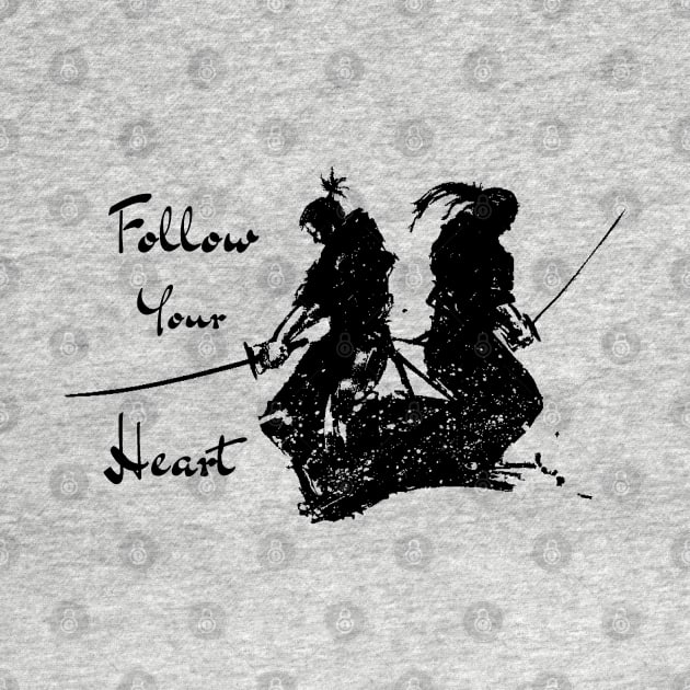 Follow Your Heart Samurai Warrior Black on White by Starlight Tales